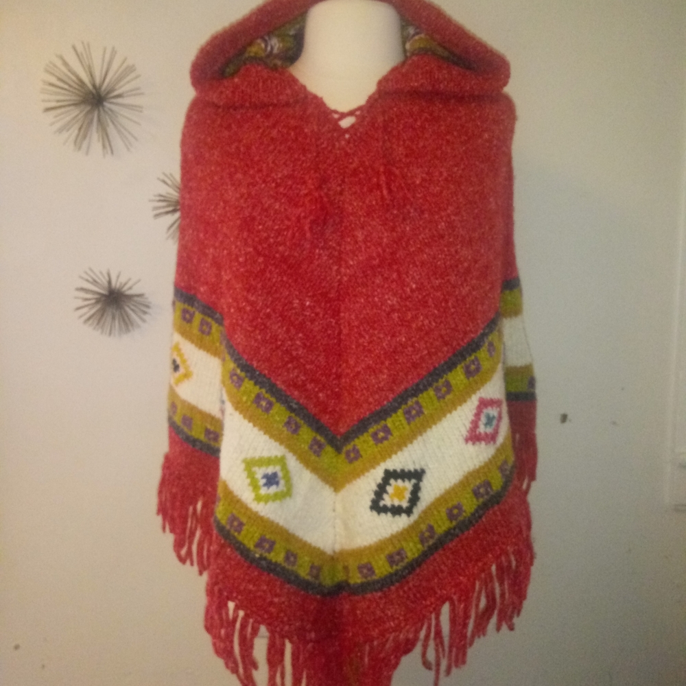 Wool Knit Hooded Poncho